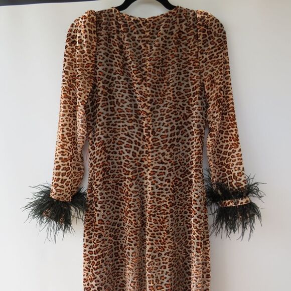 NBD Revolve Size Small Velvet Leopard Animal Print Feather Cuff Maxi Wrap Dress - Picture 10 of 16